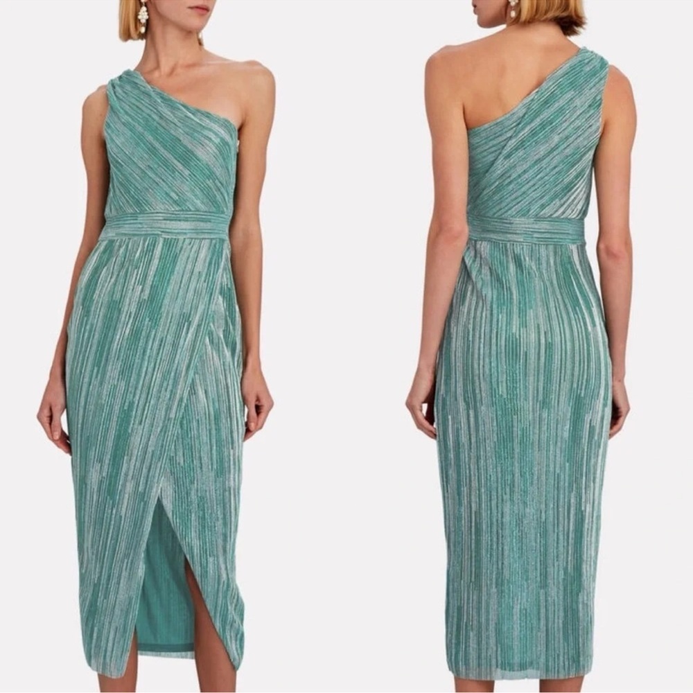 SAYLOR Alorna Midi Dress Metallic Pleat One Shoulder Size XS Homecoming Prom